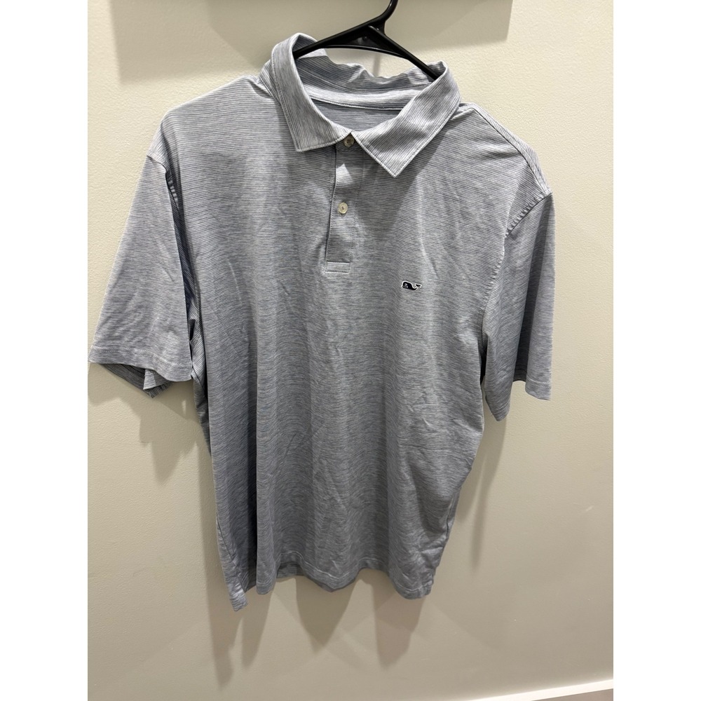 Vineyard Vines Performance Polo Shirt Mens Medium Blue/gray Striped Short Sleeve